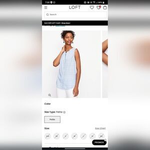 LOFT Shimmer Clip Dot chambray sleeveless top, size SP